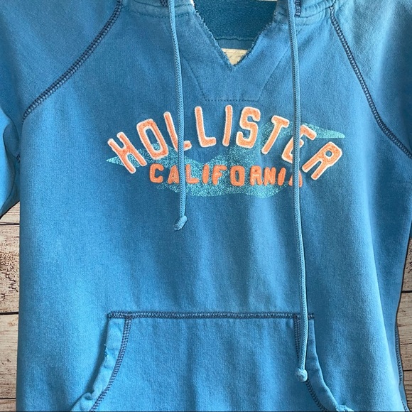Hollister sweater women’s size medium California distress  Hoodie  blue pockets - Picture 5 of 9